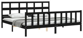 Estrutura de cama com cabeceira 200x200 cm madeira maciça preto