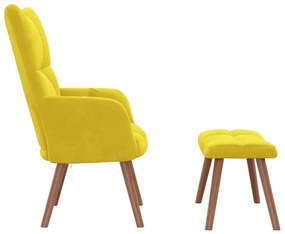 Cadeira de descanso com banco veludo amarelo mostarda