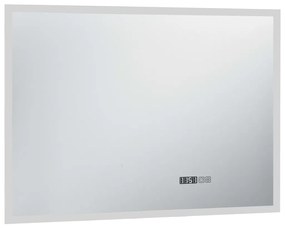 Espelho de parede LED c/ sensor tátil e horas p/ WC 100x60 cm