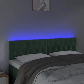 Cabeceira de cama c/luzes LED veludo 160x7x78/88cm verde-escuro