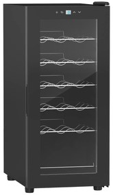 HOMCOM Cave de Vinho 18 Garrafas com Luz LED Ecrã Tátil Digital Controlo de Temperatura Porta de Vidro e 5 Prateleiras Preto | Aosom Portugal