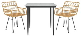3 pcs conjunto de jantar para jardim vime PE