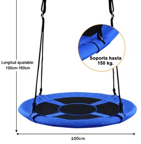 Baloiço redondo para crianças 150kg Diâmetro 100cm Altura Ajustável com Acessórios para Jardim Exterior Azul