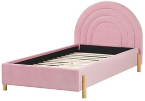 Cama de solteiro em veludo rosa 90 x 200 cm ANET Beliani