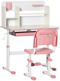 HOMCOM Conjunto de Secretária e Cadeira para Crianças com Altura Ajustável e Bancada Inclinável 80x52x88x109cm e 35,5x44,5x66-80cm Rosa