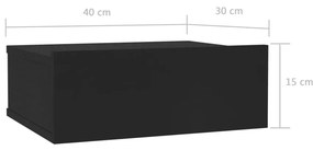 Mesa de cabeceira suspensa 2 pcs 40x30x15cm contraplacado preto