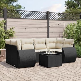 7 pcs conjunto de sofás p/ jardim c/ almofadões vime PE preto