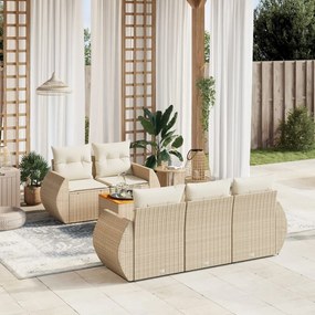 vidaXL 6 pcs conjunto de sofás p/ jardim com almofadões vime PE bege