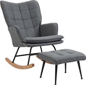 Cadeira de baloiço com apoio para os pés, rocking chair, assento largo, encosto alto, almofada incluída, 64 x 89 x 90 cm, cinzento