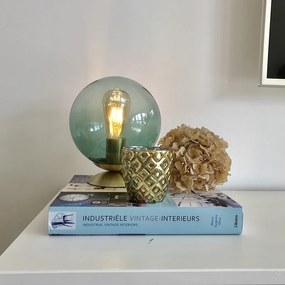 Candeeiro de mesa Art Déco em latão com vidro verde - Pallon