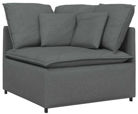 Sofá modular com pufes e almofadas tecido cinzento-escuro