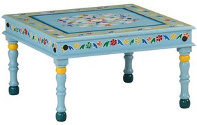 Mesa de centro pintada à mão mangueira maciça azul turquesa