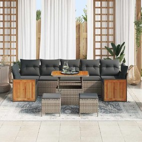 Conjunto de Sofá de Jardim de 10 Peças com Almofadas Cinza Rattan Poli