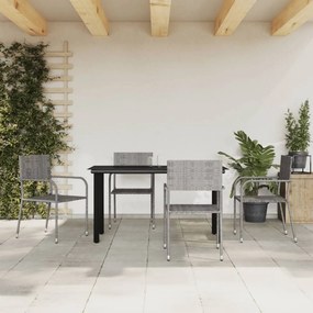 vidaXL 5pcs conjunto de jantar para jardim vime PE e aço cinza e preto