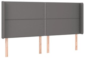 Cabeceira cama c/ LED couro artif. 183x16x118/128 cm cinzento