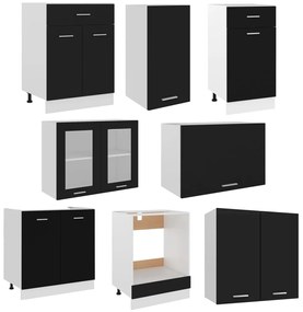 8 pcs conjunto armários de cozinha derivados de madeira preto