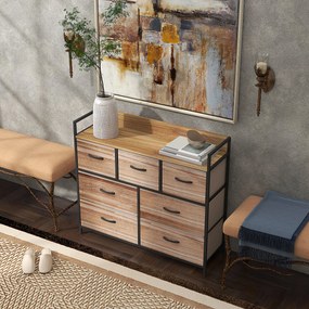 Cómoda com 7 gavetas, móvel de arrumação com gavetas em tecido dobrável - estrutura em aço preto - 98 x 29 x 85 cm