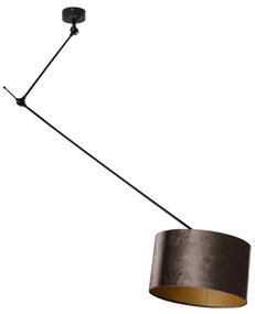 Candeeiro suspenso preto com abajur de veludo castanho 35cm - Blitz