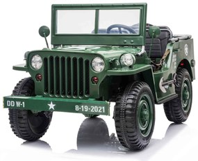 Carro elétrico para crianças Jeep ARMY de EE. UU. 4X4, três Lugares, leitor MP3 com entrada USB / SD, suspensão em todas as rodas, luzes LED, pára-bri