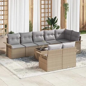 Conjunto de Sofá de Jardim vidaXL de 9 Peças com Almofadas em Rattan Poliéster Preto