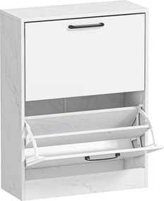 HOMCOM Sapateira Estreita 2 Portas de Alto Brilho com Prateleiras Ajustáveis Design Mármore para 8 Pares de Sapatos 60x24x80 cm Branco | Aosom Portugal