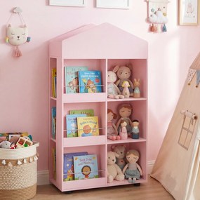 Estante infantil de madeira com 64 x 30 x 116 cm, em forma de casinha para bonecas, com compartimentos, para quarto de bebé, Rosa