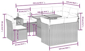 9 pcs conjunto de sofás p/ jardim c/ almofadões vime PE preto