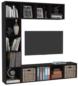 3 pcs conjunto armário de TV/estante 180x30x180 cm preto