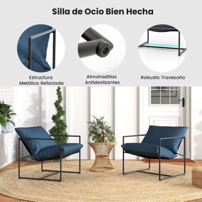 Conjunto de 2 Poltronas com Almofadas de Assento Sling Encosto Assento Tecido e Estrutura de Metal para Varanda 71 x 71 x 61 cm Azul + Preto