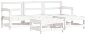 5pcs conjunto lounge jardim c/ almofadões madeira maciça branco