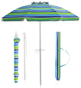 Guarda-Sol de praia portátil Inclinação ajustável com saco de transporte para pátio de jardim exterior 198 x 213 cm azul e verde