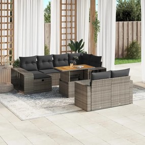 11 pcs conjunto sofás de jardim c/ almofadões vime PE cinzento