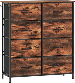 HOMCOM Cómoda 8 gavetas em tecido, móvel de arrumação, 4 bolsos, 2 ganchos, estrutura em aço, 86x30x94,5cm, castanho rústico | Aosom Portugal