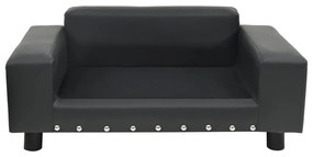 Sofá p/ cães 81x43x31cm pelúcia e couro artificial cinza-escuro