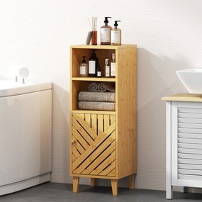 Armário de Casa de Banho Estreito Móvel Auxiliar de Casa de Banho 32x30x90 cm com 2 Prateleiras Abertas e Pés de Bambu Madeira