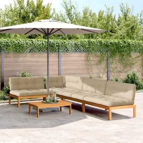vidaXL 5 pcs móveis de paletes p/ jardim com almofadões acácia maciça