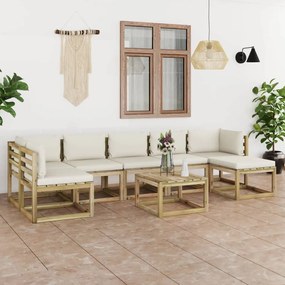 vidaXL Conj. lounge de jardim 8 pcs com almofadões pinho impregnado