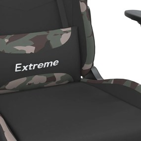 Cadeira de gaming com apoio de pés tecido preto e camuflagem