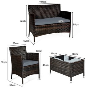 Conjunto de 4 Peças em Vime para Exterior "Vikra" – Sofa, 2 Cadeiras e