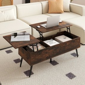 Mesa de centro moderna elevável com 2 compartimentos de armazenamento ocultos 111 x 48 x 40-53,5 cm Castanha