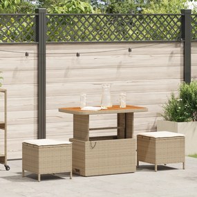 vidaXL Conjunto de Jantar de 3 Peças com Almofadas Bege Rattan Sintético Acácia