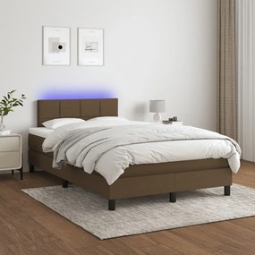 Cama box spring c/ colchão/LED 120x200cm tecido castanho-escuro