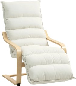 Poltrona de Sala com Apoio para os Pés Ajustável Estofada em Veludo com Estrutura de Madeira 67x93x105 cm Creme