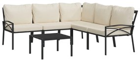 6 pcs conjunto lounge de jardim aço c/ almofadões areia
