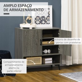 Aparador de Sala de Estar Móvel Sapateiro Estreito com 2 Portas e Prateleira de Armazenamento para Entrada Corredor 76x34x76,5cm Cinza Escuro