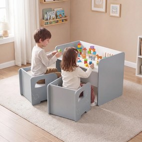 Conjunto de mesa e 2 cadeiras infantis com quadro de giz integrado e motivo de elefante em madeira, para crianças a partir dos 3 anos, sala de jogos/c