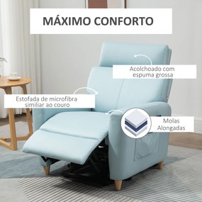 HOMCOM Poltrona Relax Reclinável Poltrona Levanta Pessoas Estofada em Microfibra com Reclinação 143° USB Apoio para a Cabeça Ajustável Apoio para os Pés e Bolso Lateral Carga Máxima 150kg 81x91x103 cm Azul