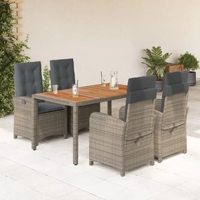 vidaXL 5 pcs conjunto de jantar p/ jardim c/ almofadões vime PE cinza