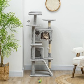Arranhador para gatos com 138 cm de altura, torre de brincadeiras para gatos com arranhador, plataformas, 2 compartimentos abertos, 49 x 49 x 138 cm,