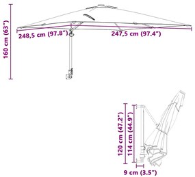 Guarda-sol de Jardim Montado na Parede Taupe 247 cm